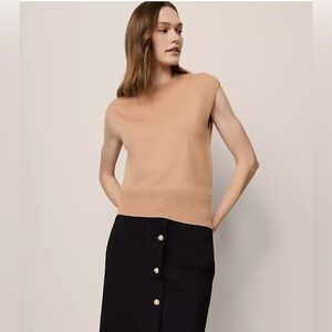 Ann Taylor Refined Mock Neck Sweater Shell Sleeveless Tan Top